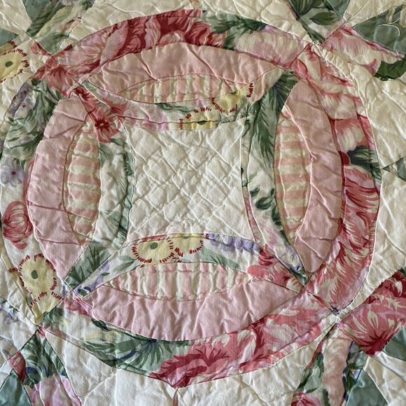 Vintage Arch Qults Partchwork Quilt 88x82” Cotton Pink Green Cottagecore Country - Picture 5 of 11